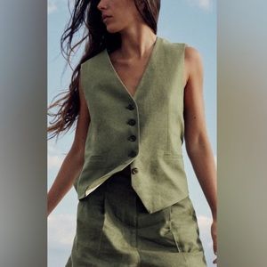 Zara green linen vest